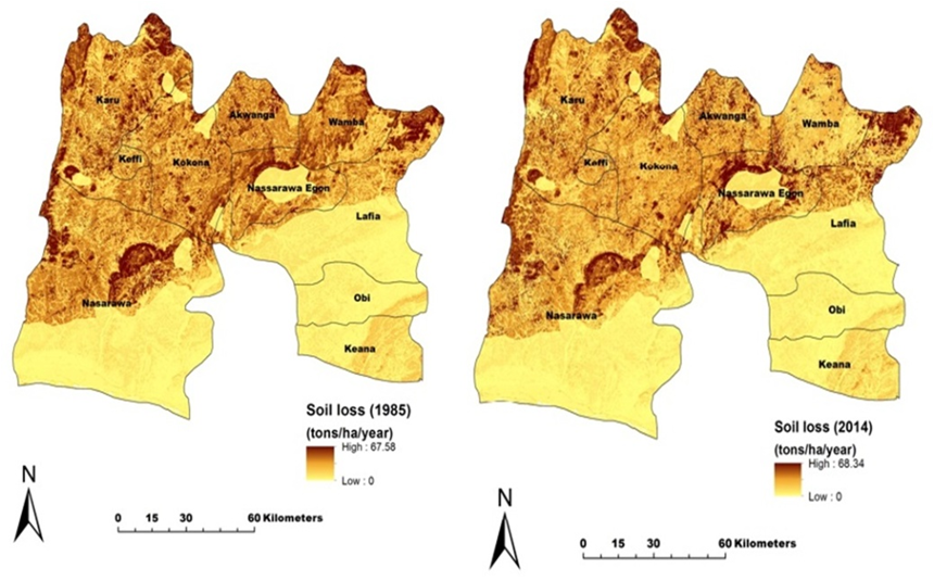 Figure 6 Soil Erosion Map Of The Years 1985 And 2014 Coarse Scale