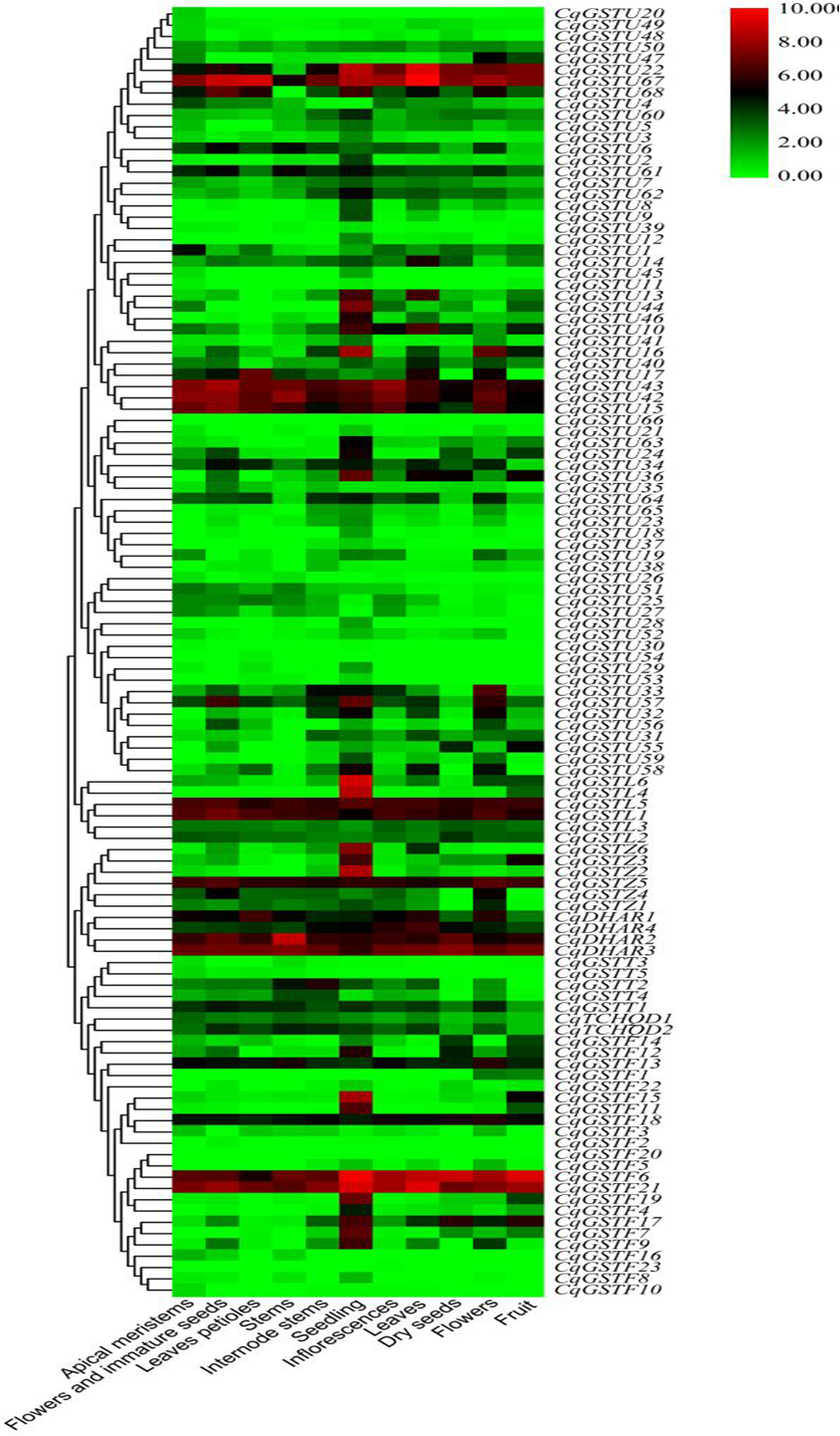 Figure 7. Analysis of GST gene expression patterns in different tissues ...
