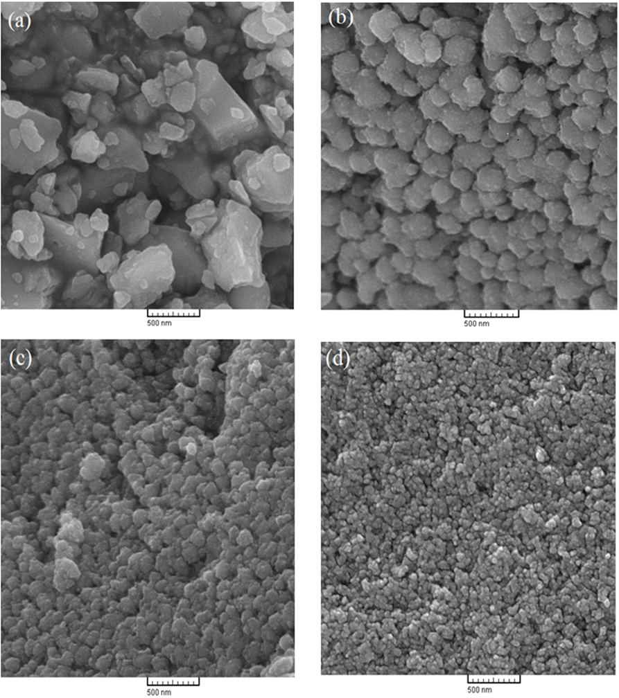 Figure 4. SEM images of the synthesized powder at different pH values ...