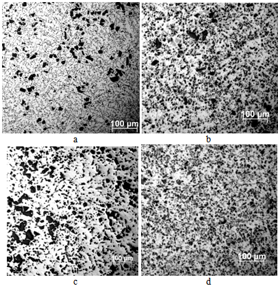 Figure 3. Microscopy of the alloy in different states: a) initial state ...